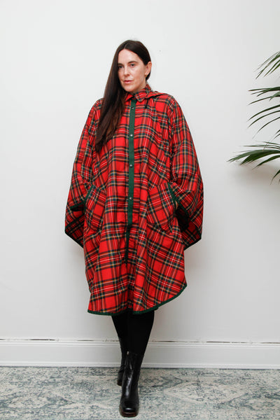 Vintage Scottish Tartan Cape – Removable Hood & Wide Sleeves