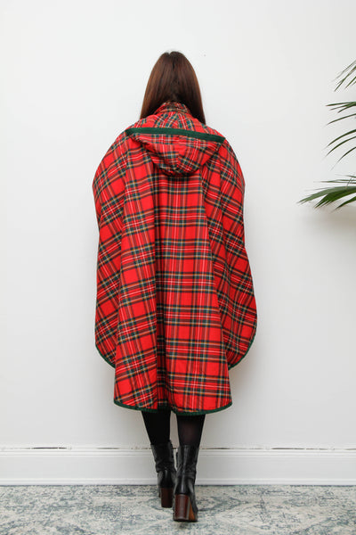 Vintage Scottish Tartan Cape – Removable Hood & Wide Sleeves