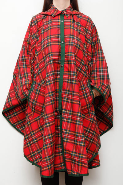 Vintage Scottish Tartan Cape – Removable Hood & Wide Sleeves