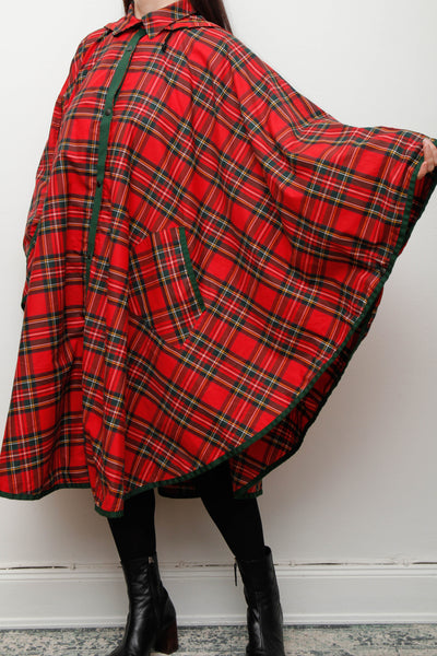 Vintage Scottish Tartan Cape – Removable Hood & Wide Sleeves