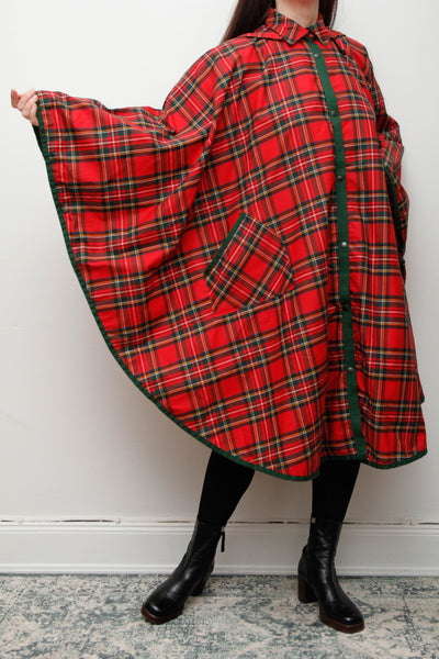 Vintage Scottish Tartan Cape – Removable Hood & Wide Sleeves