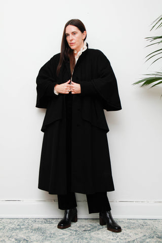 Vintage Black Wool Cape Coat – Gothic Velvet Sherlock Style