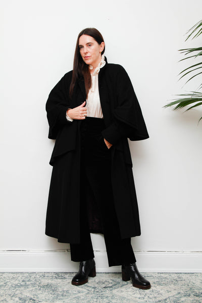 Vintage Black Wool Cape Coat – Gothic Velvet Sherlock Style