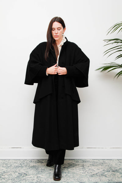Vintage Black Wool Cape Coat – Gothic Velvet Sherlock Style