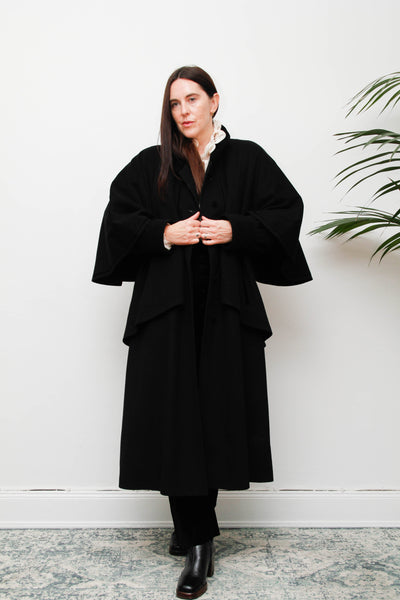 Vintage Black Wool Cape Coat – Gothic Velvet Sherlock Style