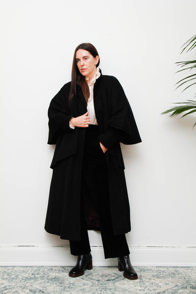 Vintage Black Wool Cape Coat – Gothic Velvet Sherlock Style