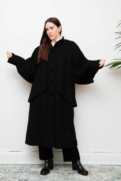 Vintage Black Wool Cape Coat – Gothic Velvet Sherlock Style
