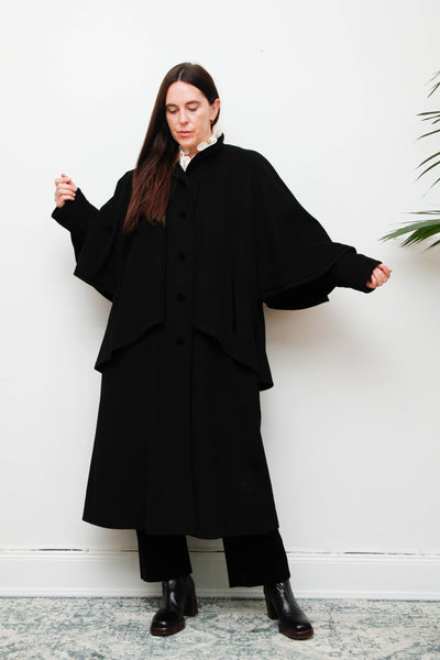 Vintage Black Wool Cape Coat – Gothic Velvet Sherlock Style