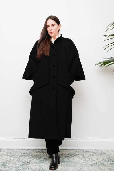 Vintage Black Wool Cape Coat – Gothic Velvet Sherlock Style