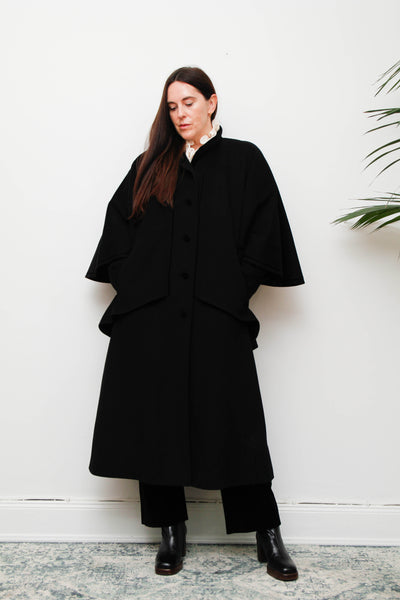 Vintage Black Wool Cape Coat – Gothic Velvet Sherlock Style