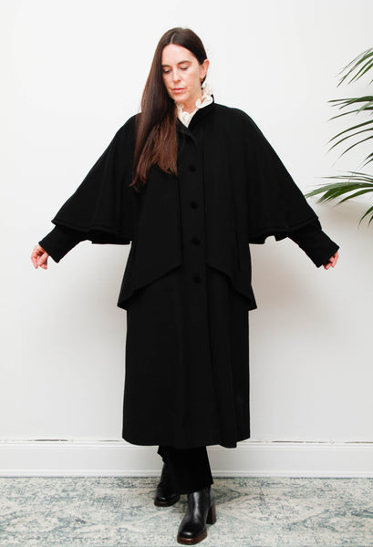 Vintage Black Wool Cape Coat – Gothic Velvet Sherlock Style