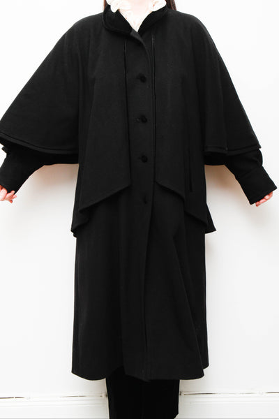 Vintage Black Wool Cape Coat – Gothic Velvet Sherlock Style