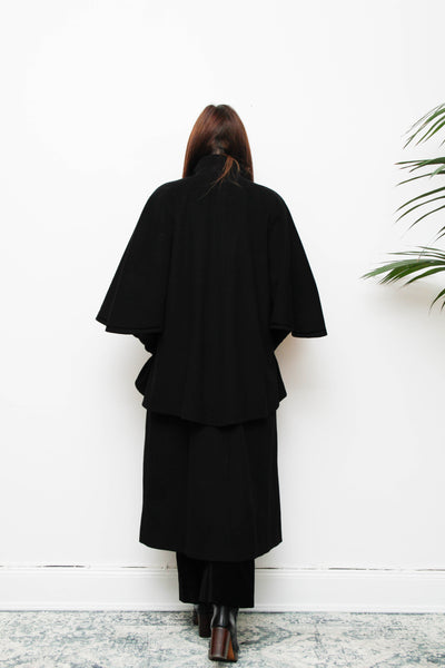Vintage Black Wool Cape Coat – Gothic Velvet Sherlock Style