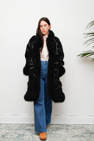 Vintage Black Sheepskin Suede Coat – Gothic Bohemian Warmth