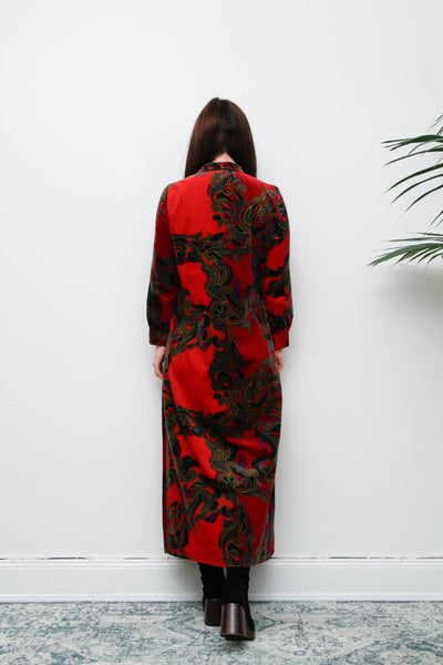 Vintage 1970s Gothic-Bohemian Velvet Dress – Art Nouveau Floral Maxi