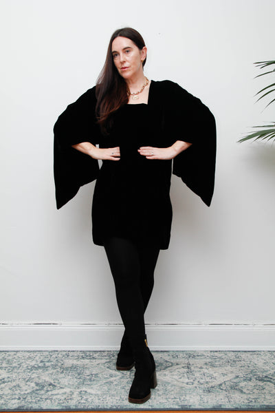 Vintage Black Cotton Velvet Kimono – Gothic Luxurious Statement