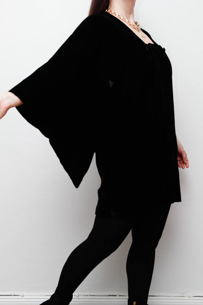 Vintage Black Cotton Velvet Kimono – Gothic Luxurious Statement