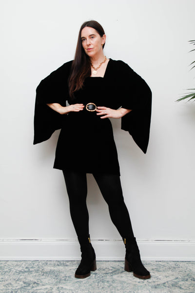 Vintage Black Cotton Velvet Kimono – Gothic Luxurious Statement