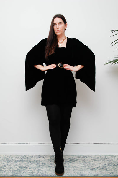 Vintage Black Cotton Velvet Kimono – Gothic Luxurious Statement
