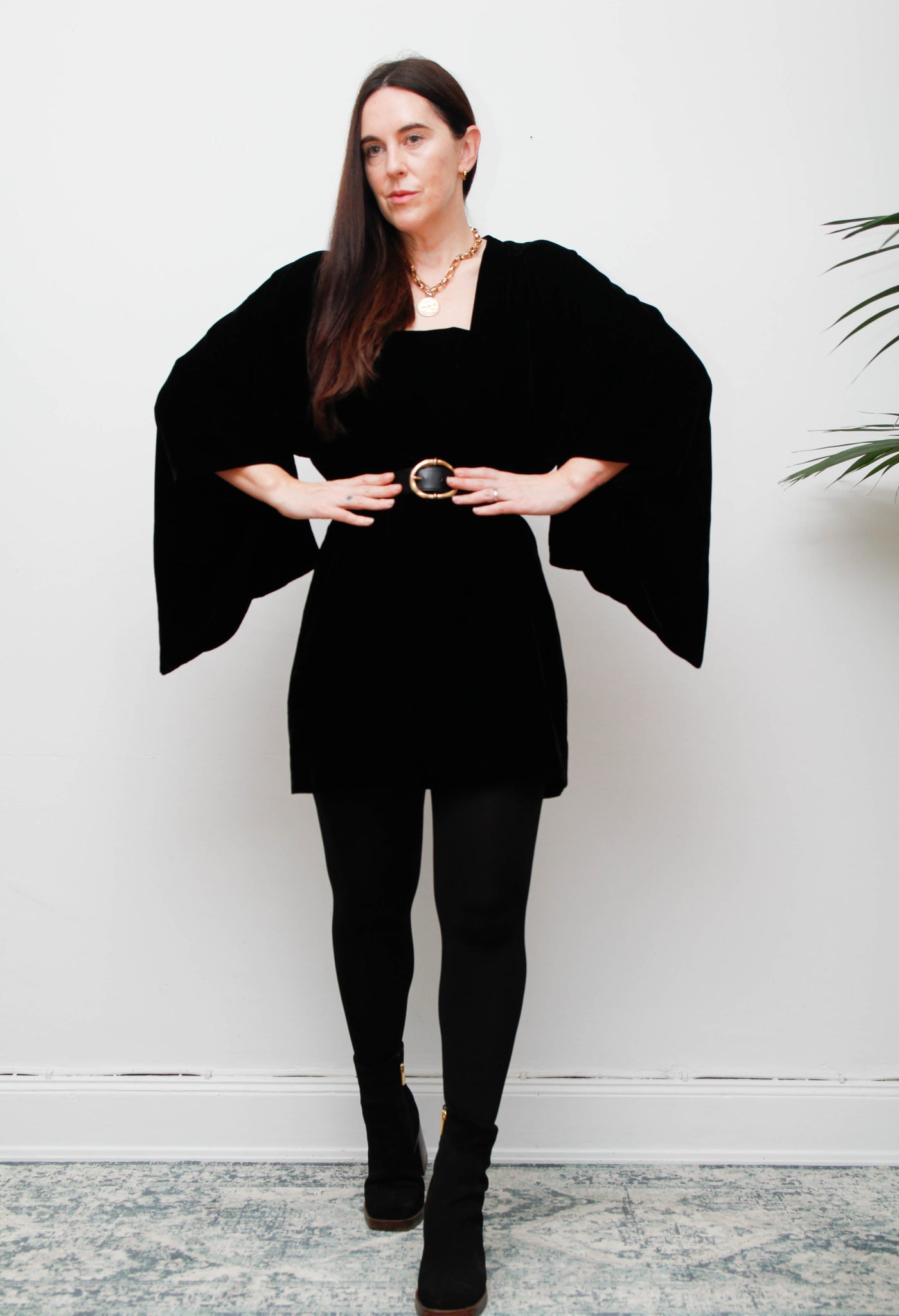 Vintage Black Cotton Velvet Kimono – Gothic Luxurious Statement