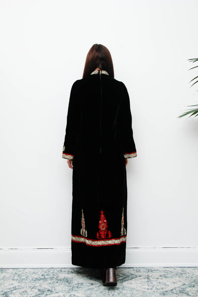 Rare Vintage Black Velvet Gown – Gold Embroidered Folklore 70s