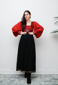 Vintage Afghan Bohemian Maxi Dress – Hand-Embroidered Gothic Rayon