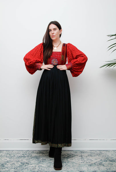 Vintage Afghan Bohemian Maxi Dress – Hand-Embroidered Gothic Rayon