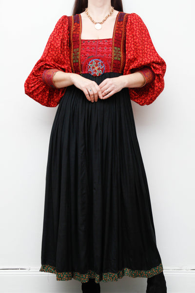 Vintage Afghan Bohemian Maxi Dress – Hand-Embroidered Gothic Rayon