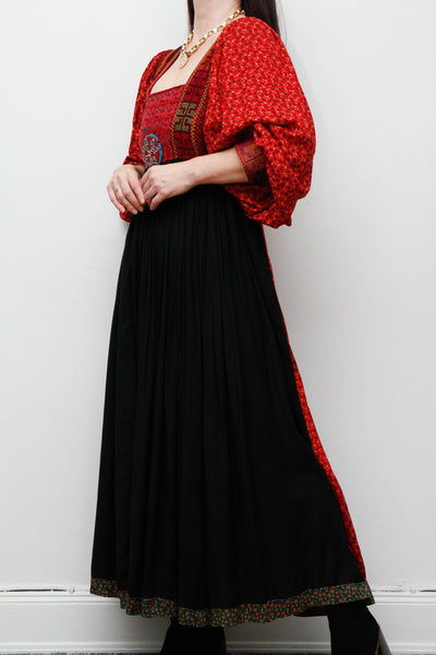 Vintage Afghan Bohemian Maxi Dress – Hand-Embroidered Gothic Rayon