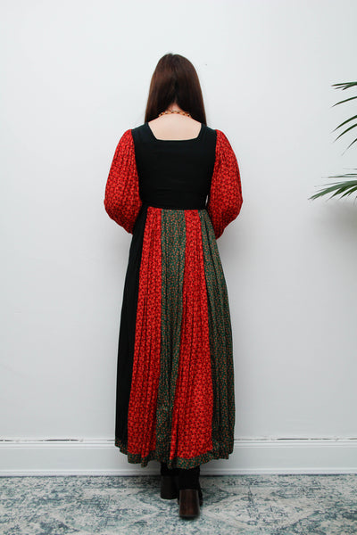 Vintage Afghan Bohemian Maxi Dress – Hand-Embroidered Gothic Rayon