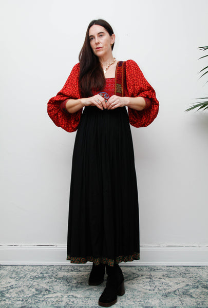 Vintage Afghan Bohemian Maxi Dress – Hand-Embroidered Gothic Rayon