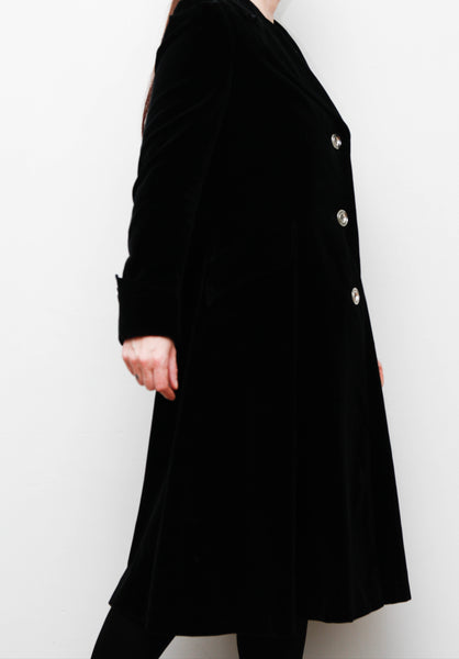 Vintage 1940s-Style Black Cotton Velvet Coat – Regal Bohemian Gothic