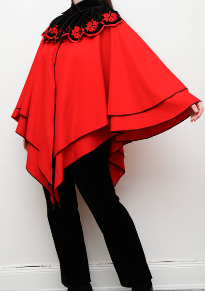 Vintage Crimson Red Wool Velvet Cape – Gothic Bohemian Statement