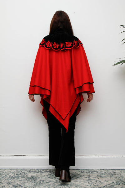Vintage Crimson Red Wool Velvet Cape – Gothic Bohemian Statement