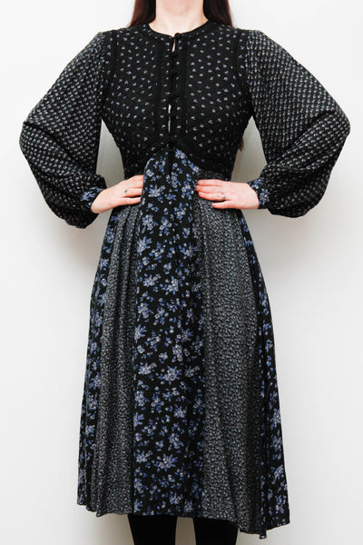 Vintage 1970s Floral Cotton Dress – Bohemian Navy & Purple