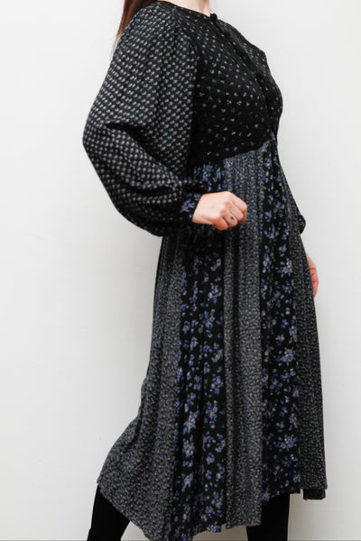 Vintage 1970s Floral Cotton Dress – Bohemian Navy & Purple