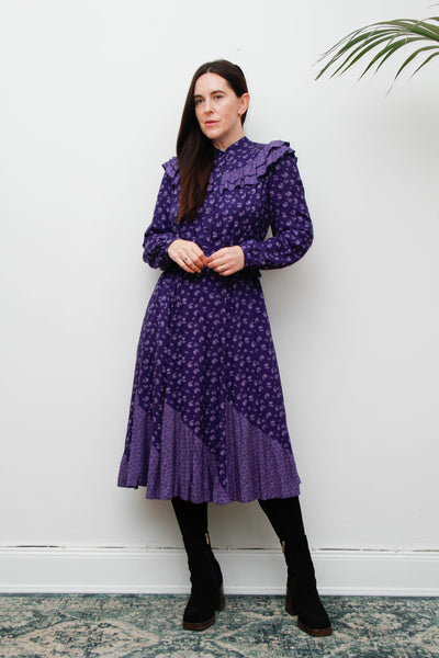 Vintage Gothic Bohemian Purple Prairie Dress with Frills