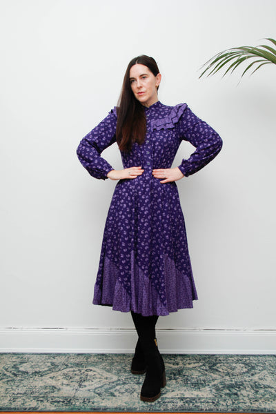 Vintage Gothic Bohemian Purple Prairie Dress with Frills