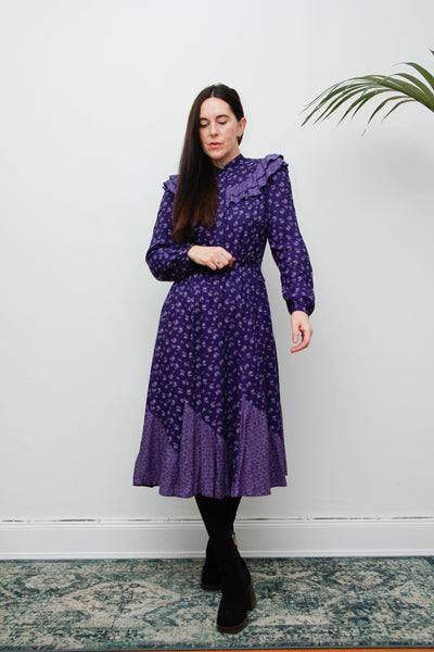 Vintage Gothic Bohemian Purple Prairie Dress with Frills