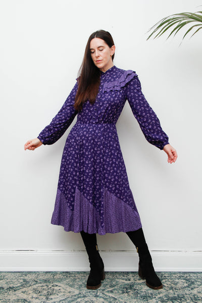 Vintage Gothic Bohemian Purple Prairie Dress with Frills
