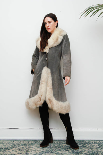 Rare Grey Suede & Silver Fox Fur Coat – Penny Lane Vintage Outerwear