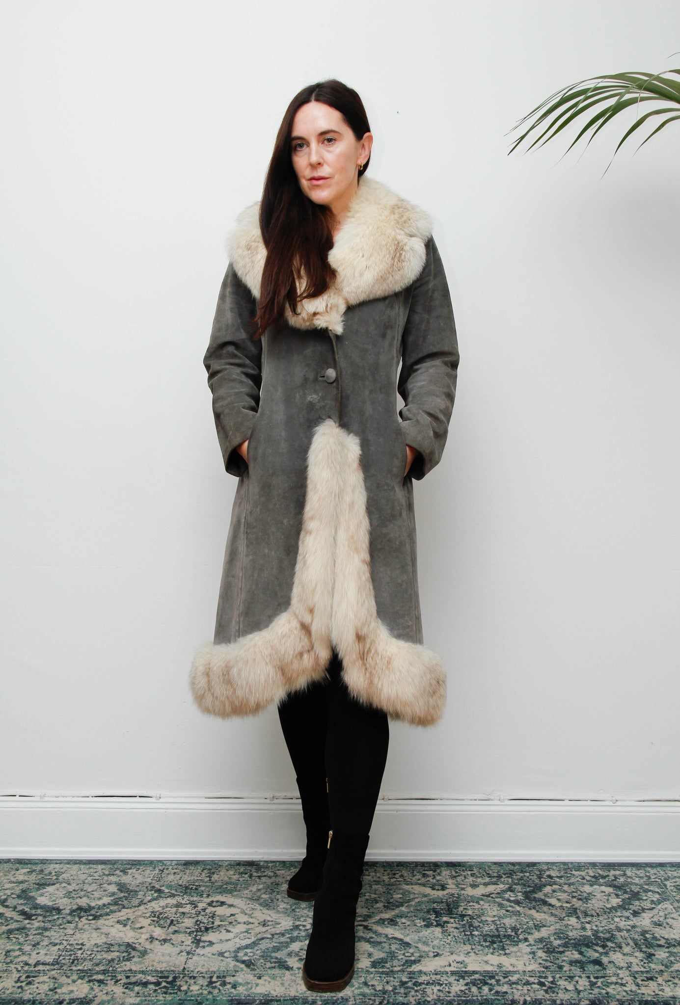 Rare Grey Suede & Silver Fox Fur Coat – Penny Lane Vintage Outerwear