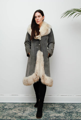 Rare Grey Suede & Silver Fox Fur Coat – Penny Lane Vintage Outerwear
