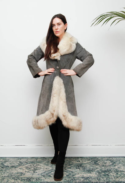 Rare Grey Suede & Silver Fox Fur Coat – Penny Lane Vintage Outerwear