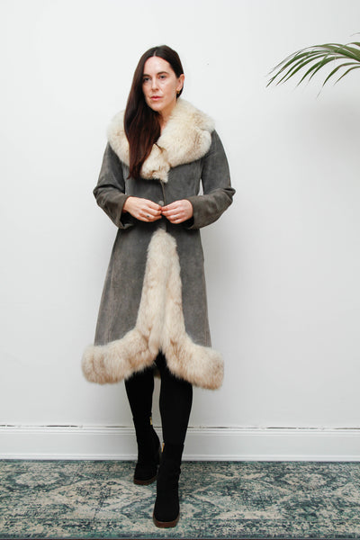 Rare Grey Suede & Silver Fox Fur Coat – Penny Lane Vintage Outerwear