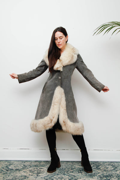 Rare Grey Suede & Silver Fox Fur Coat – Penny Lane Vintage Outerwear