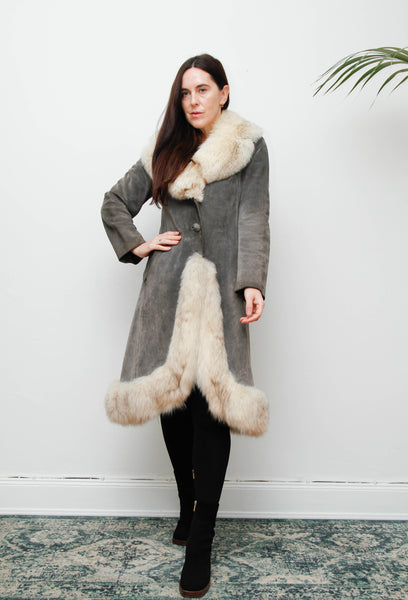 Rare Grey Suede & Silver Fox Fur Coat – Penny Lane Vintage Outerwear