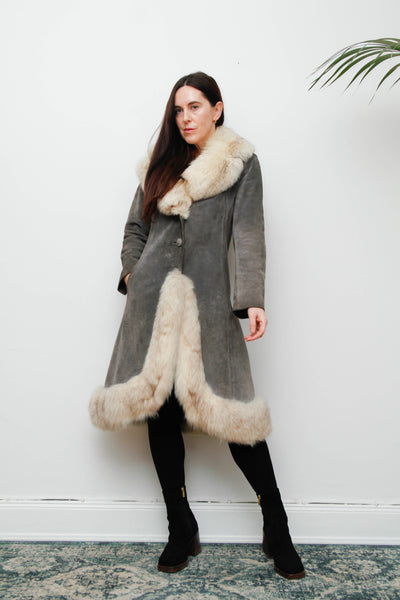 Rare Grey Suede & Silver Fox Fur Coat – Penny Lane Vintage Outerwear