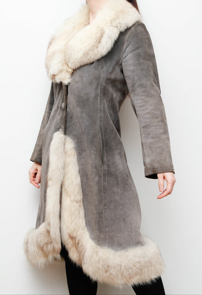 Rare Grey Suede & Silver Fox Fur Coat – Penny Lane Vintage Outerwear