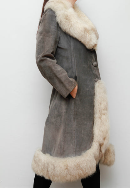 Rare Grey Suede & Silver Fox Fur Coat – Penny Lane Vintage Outerwear
